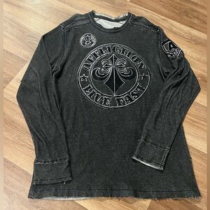Affliction Shirt Mens XXLarge Black Reversible Thermal Distressed Pinkman Y2K